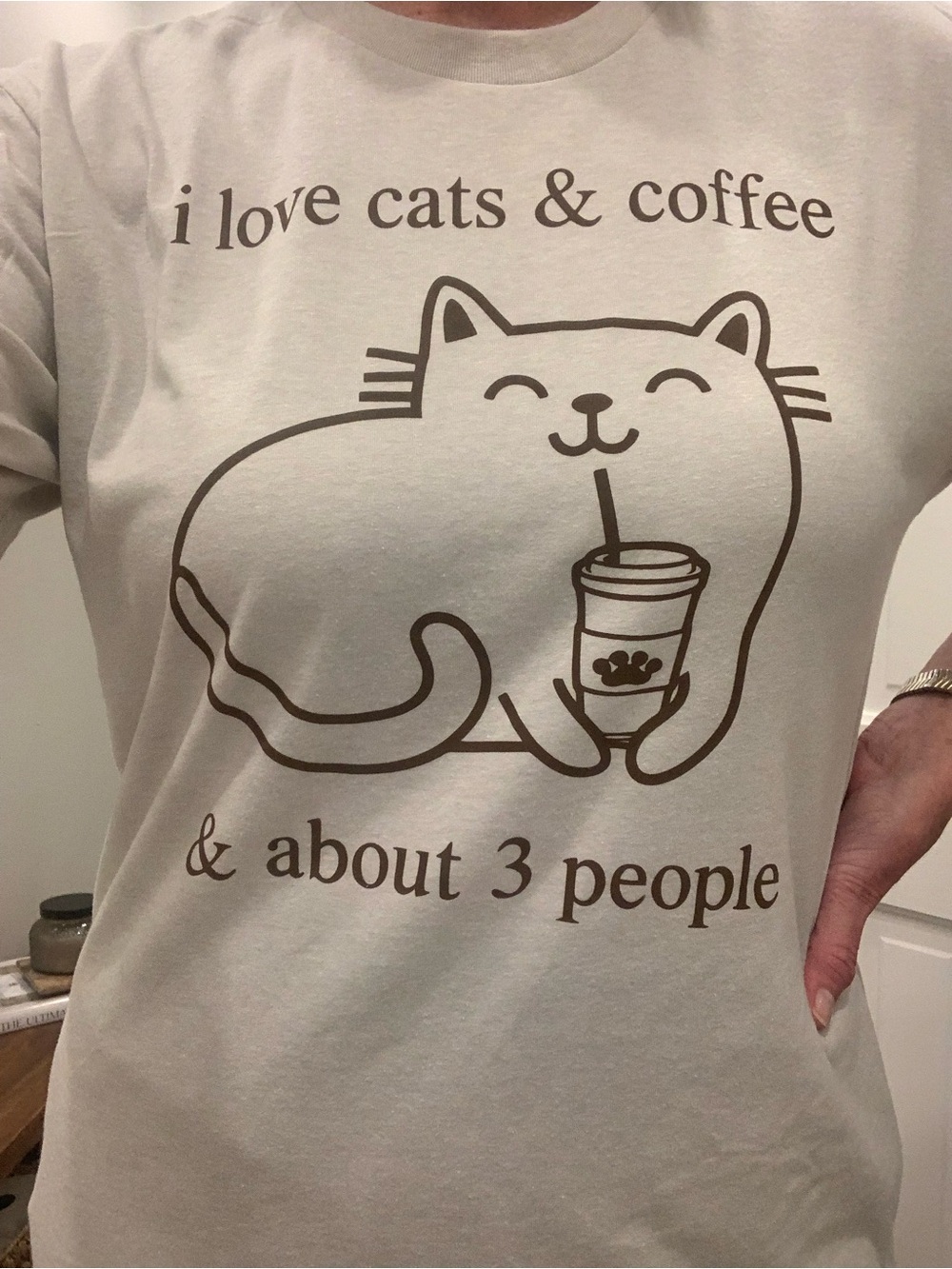 T-shirt NextLevel Apparel Sand with brown graphic “i love cats & coffee L NWOT